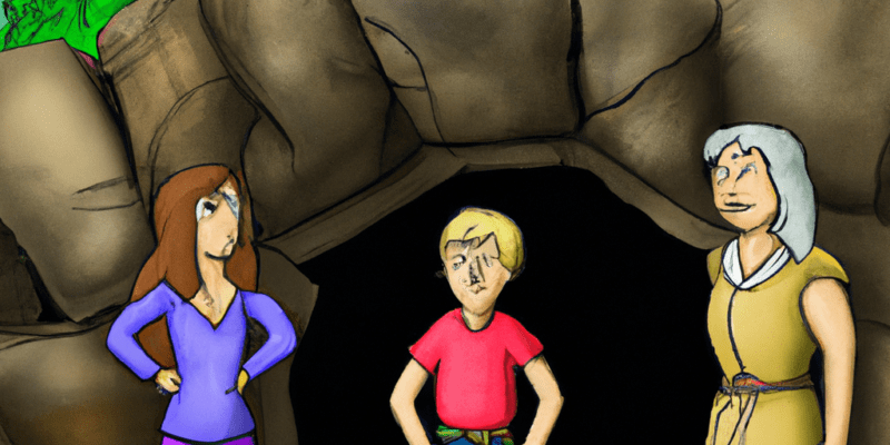 An image prompt for this story could be a picture of Lily, Oliver, and Sophia standing in front of the hidden cave they discovered, with the mysterious old book on the pedestal in the background.