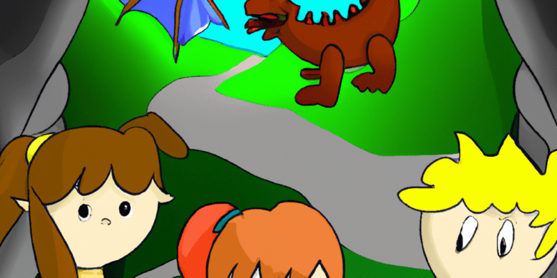 An image prompt for this story could be a picture of Lily, Jayden, and Ophelia standing together in front of a dark cave, with Sparky the dragon flying overhead. They could be holding hands or looking determined and ready to face whatever challenges lie ahead. In the background, there could be a village or forest to represent the journey they have taken to reach this point.