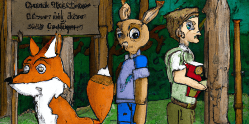 An image prompt for this story could be three friends standing in a forest, with one holding an old book and the other two looking over their shoulder in curiosity. In the background, there could be a glimpse of a deer, a fox, and a bear, hinting at their transformation later in the story.