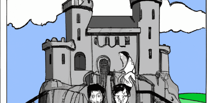 A possible image prompt for this story could be three friends standing in front of a huge castle, looking determined and ready for their quest. They could be holding backpacks and looking at a map, with the castle in the background. The image could also include elements of the different challenges they faced on their journey, such as a river, a mountain, and a dark forest. The image could convey a sense of adventure, courage, and friendship.