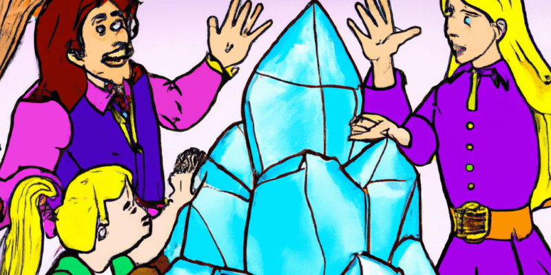 An image prompt for this story could be an illustration of the three friends standing in front of the magical crystal, with the Guardian of the Crystal Kingdom speaking to them. The crystal could be shining brightly, and there could be a sense of mystery and adventure in the air. The friends could be shown with expressions of curiosity and excitement on their faces, ready to embark on their quest to save the kingdom.