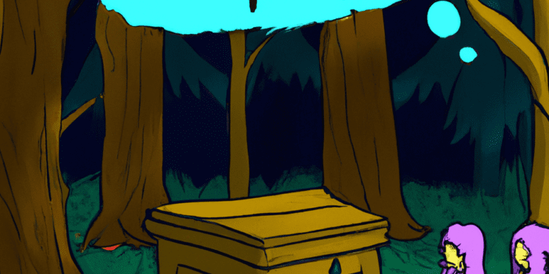 An image prompt for this story could be a picture of a mysterious wooden box with a note attached to it, surrounded by a lush forest with Zephyr, Seraphina, and Orion standing around it, trying to solve the riddle.