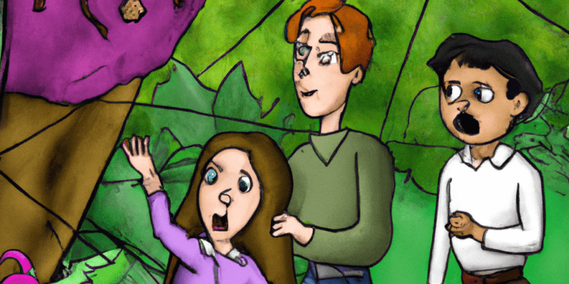 A possible image prompt for this story could be Isabella and Benjamin standing in front of a giant spider, with Max barking at it, as they prepare to face the challenge in the enchanted forest.