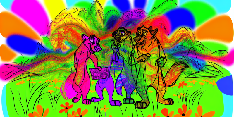 [Image prompt: A group of whimsical animal friends standing together in a colorful meadow, holding a mysterious map and looking excitedly at each other.]