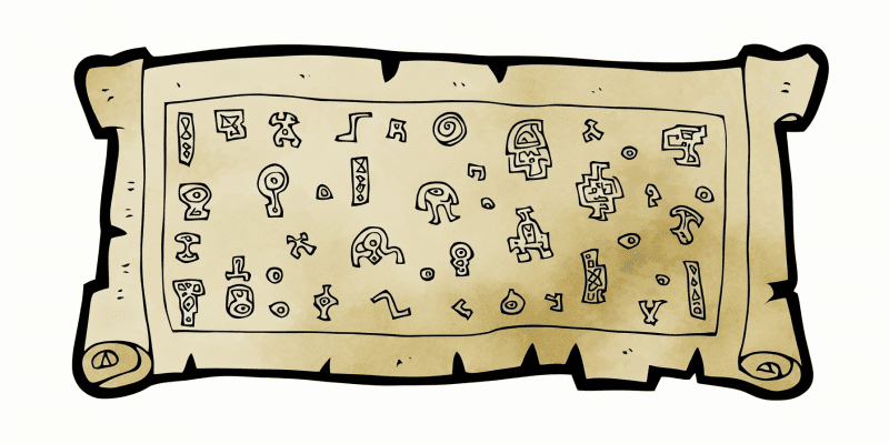 An old, weathered map with intricate symbols and markings, hinting at hidden treasures and mysterious adventures.