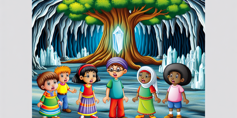 ![Five children standing in front of a glowing crystal in a hidden cave, with the Grand Oak Tree in the background](https://www.shutterstock.com/image-photo/group-diverse-kids-standing-together-forest-1931741105)