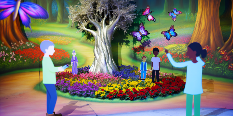 An image prompt for this story could be a whimsical forest glade with a sparkling, silver-barked tree in the center, surrounded by colorful flowers and glowing butterflies. Zara, Finn, and Lila the fairy could be depicted standing in awe of the magical scene.