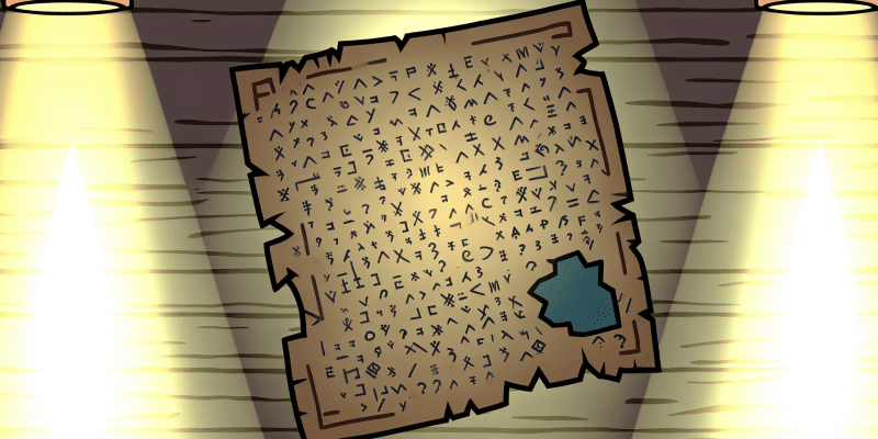 An old, tattered map hidden in the attic, with mysterious symbols and a faint glow emanating from it.