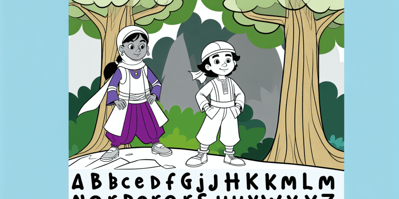 A young girl and a boy standing at the edge of a mysterious forest, looking determined and ready for adventure.